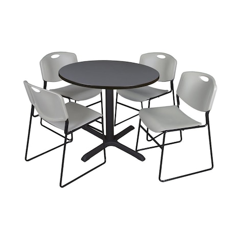Cain Cain Round Table & Chair Set, Wood, Metal, Polypropylene Top, Grey TB36RNDGY44GY